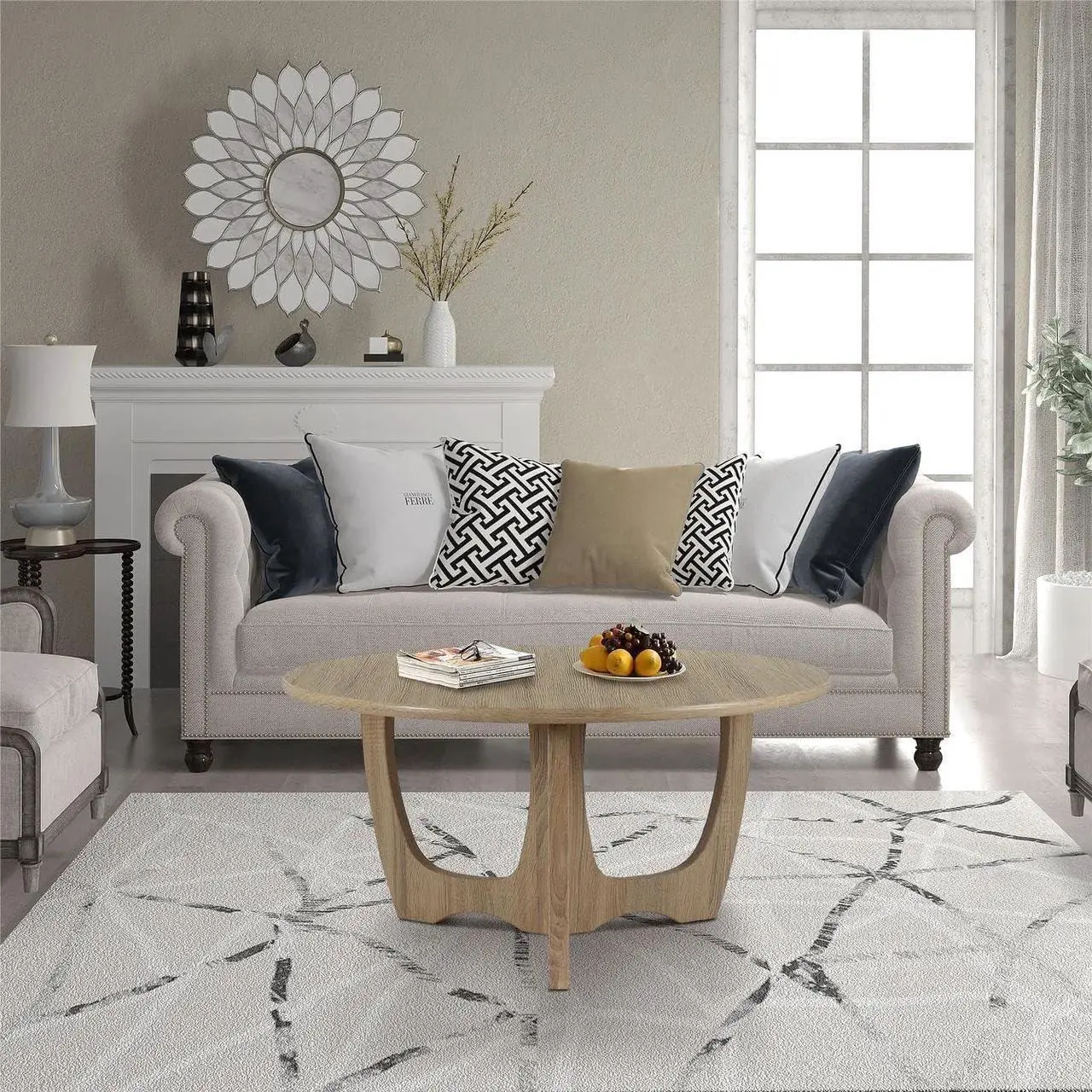 Alt view image 6 of 7 - FINECASA Wooden Round Coffee Table Curved Leg, Accent Couch,Home Decoration, Living Room Tables, 36 x 18 Inches, Natural