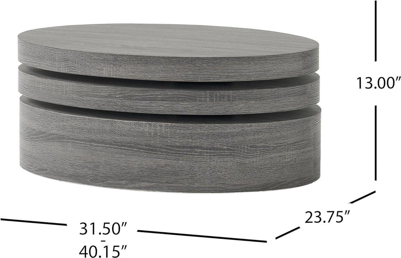 Alt view image 3 of 3 - Christopher Knight Home CKH Small Oval Mod Rotatable Coffee Table, Black