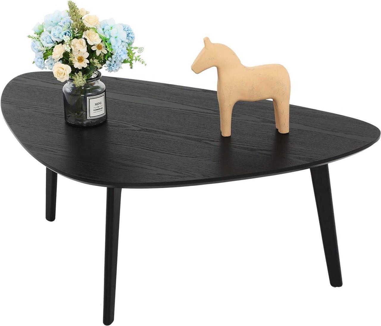 Main image of Wood Coffee Table Small Oval Coffee Tables Mid Century Modern Chic for Small Spaces Living Room Rustic Boho Accent,Natural Wooden Texture,Triangle Tabletop,Oak Leg,Easy Assembly,Black 38.5"