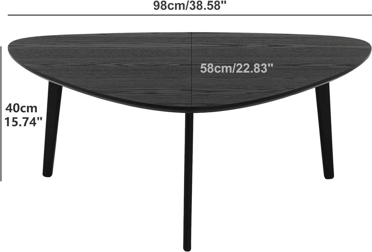 Alt view image 3 of 7 - Wood Coffee Table Small Oval Coffee Tables Mid Century Modern Chic for Small Spaces Living Room Rustic Boho Accent,Natural Wooden Texture,Triangle Tabletop,Oak Leg,Easy Assembly,Black 38.5"