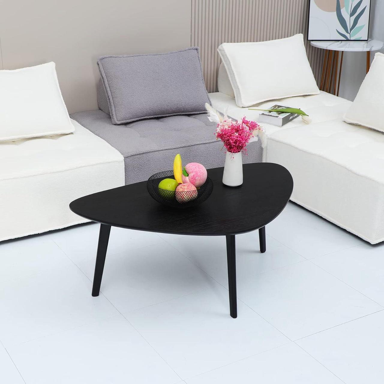 Alt view image 6 of 7 - Wood Coffee Table Small Oval Coffee Tables Mid Century Modern Chic for Small Spaces Living Room Rustic Boho Accent,Natural Wooden Texture,Triangle Tabletop,Oak Leg,Easy Assembly,Black 38.5"