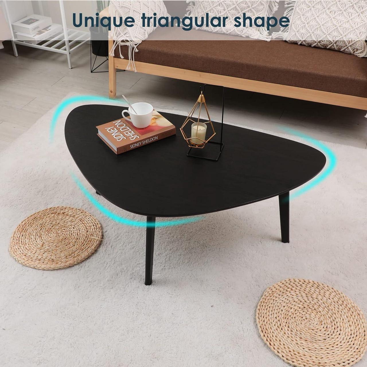 Alt view image 4 of 7 - Wood Coffee Table Small Oval Coffee Tables Mid Century Modern Chic for Small Spaces Living Room Rustic Boho Accent,Natural Wooden Texture,Triangle Tabletop,Oak Leg,Easy Assembly,Black 38.5"