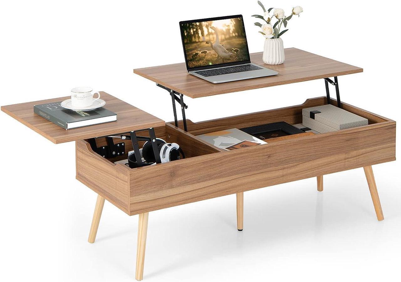 Main image of Tangkula 47 Inch Lift Top Coffee Table with Storage, Large Split Top Accent Table with Pneumatic Rods, 2 Hidden Compartments & 5 Solid Wood Legs, Center Table for Living Room (Brown)