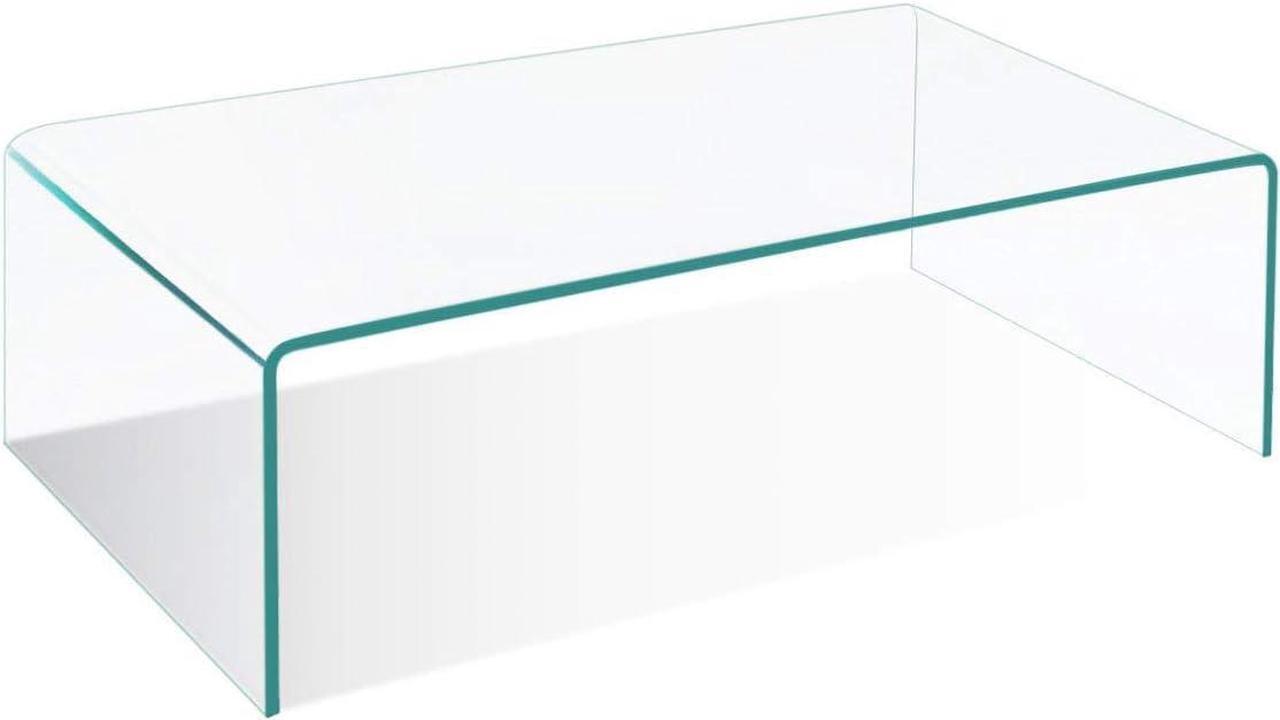 Main image of Tangkula Tempered Glass Coffee, Clear Coffee Table, Waterfall Rectangle Coffee Table for Living Room, Cocktail Tea Table with Rounded Edges