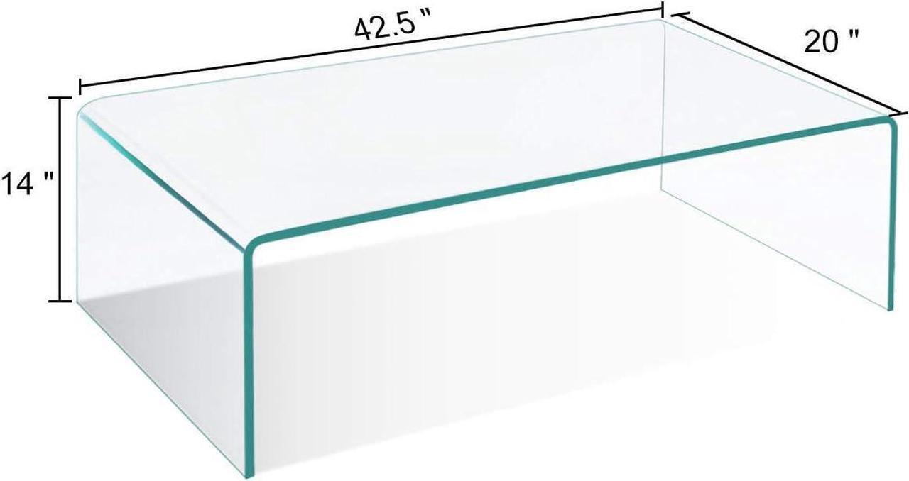 Alt view image 3 of 7 - Tangkula Tempered Glass Coffee, Clear Coffee Table, Waterfall Rectangle Coffee Table for Living Room, Cocktail Tea Table with Rounded Edges