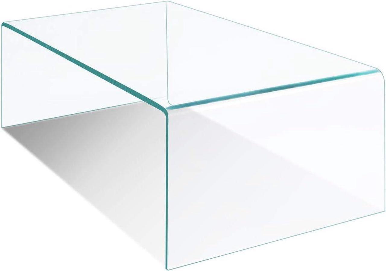 Alt view image 6 of 7 - Tangkula Tempered Glass Coffee, Clear Coffee Table, Waterfall Rectangle Coffee Table for Living Room, Cocktail Tea Table with Rounded Edges