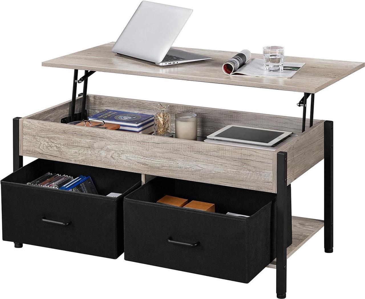 Main image of Topeakmart Lift Top Coffee Table with Hidden Storage Compartment Shelves and 2 Fabric Baskets, Retro Central Table with Wooden Lift-up Tabletop for Living Room Reception Room, Gray