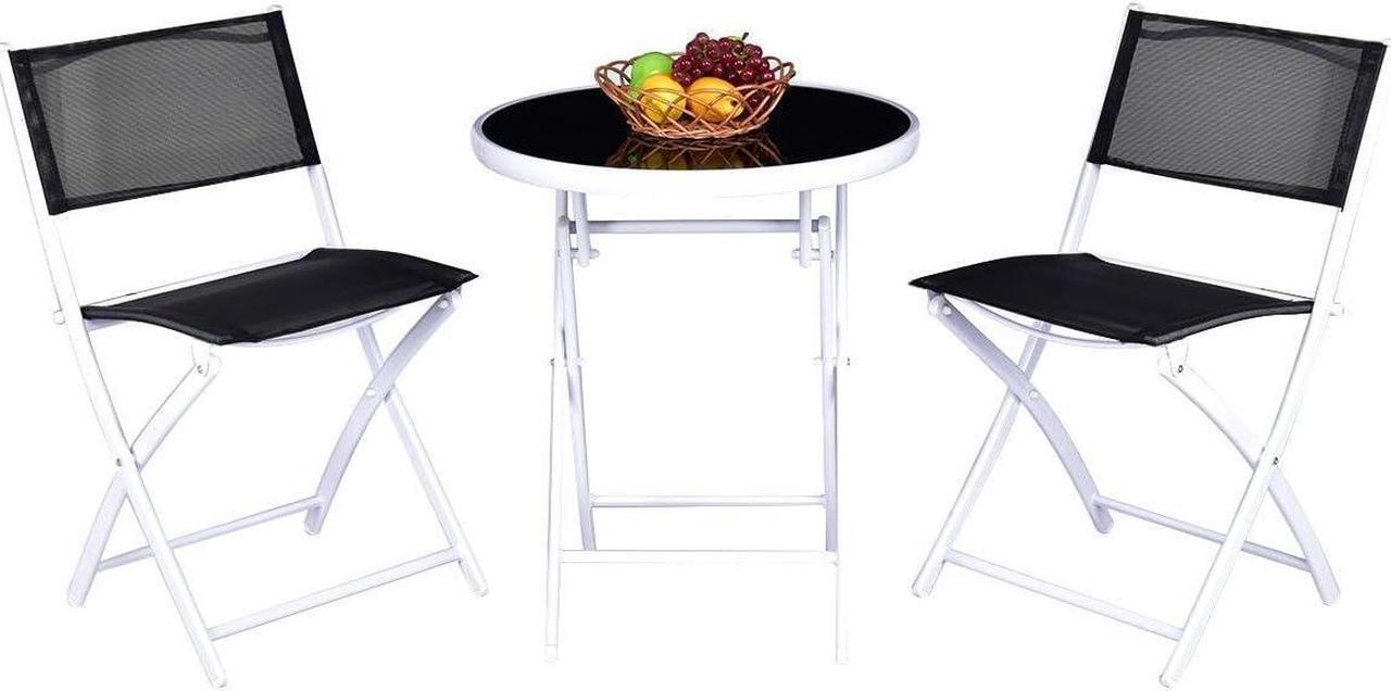 Main image of Giantex Bistro Table Set, 3 Piece Patio Bistro Set, Outdoor Folding Table and Chairs, Foldable Patio Dining Set, Porch Furniture Set Garden Backyard Metal Frame No Assembly, Black