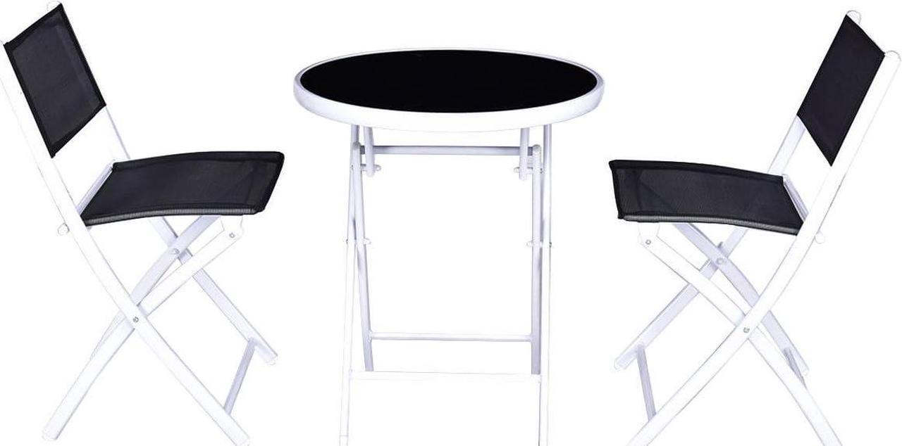 Alt view image 5 of 7 - Giantex Bistro Table Set, 3 Piece Patio Bistro Set, Outdoor Folding Table and Chairs, Foldable Patio Dining Set, Porch Furniture Set Garden Backyard Metal Frame No Assembly, Black