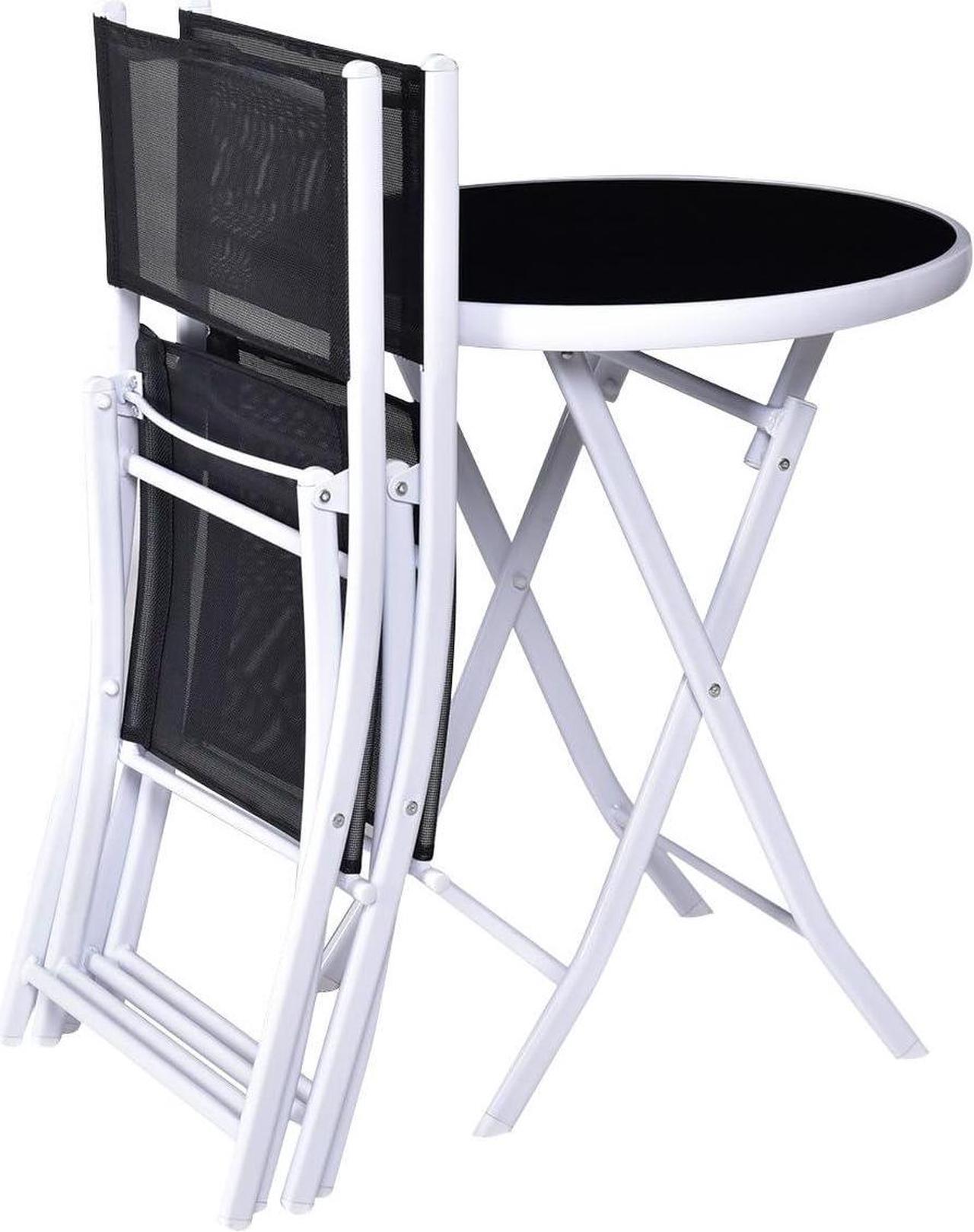 Alt view image 6 of 7 - Giantex Bistro Table Set, 3 Piece Patio Bistro Set, Outdoor Folding Table and Chairs, Foldable Patio Dining Set, Porch Furniture Set Garden Backyard Metal Frame No Assembly, Black