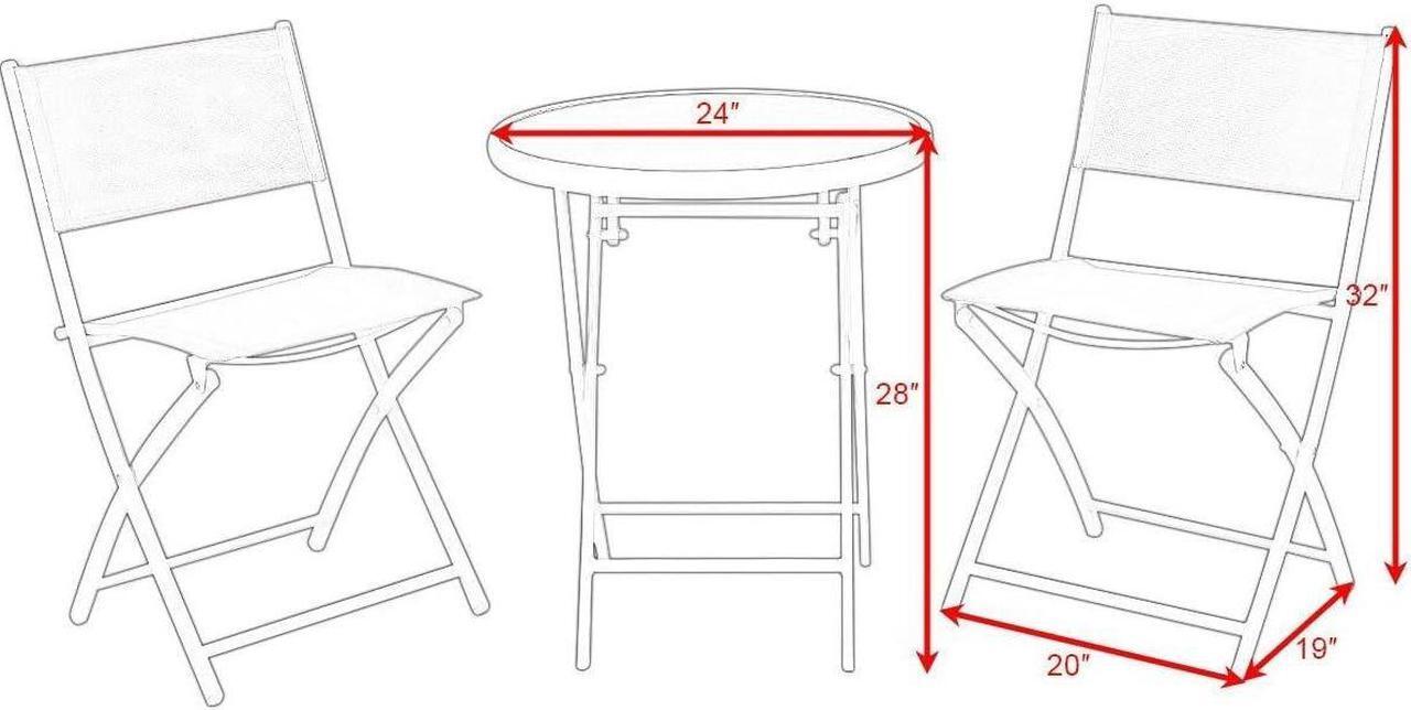 Alt view image 7 of 7 - Giantex Bistro Table Set, 3 Piece Patio Bistro Set, Outdoor Folding Table and Chairs, Foldable Patio Dining Set, Porch Furniture Set Garden Backyard Metal Frame No Assembly, Black