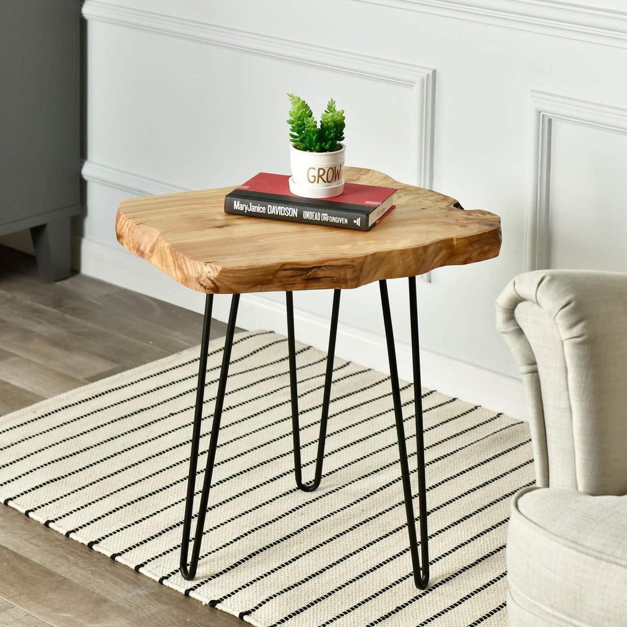 Main image of WELLAND Live Edge Side Table with Hairpin Legs, Natural Edge Side Table, Small Nightstand Wood, 15.5" Tall