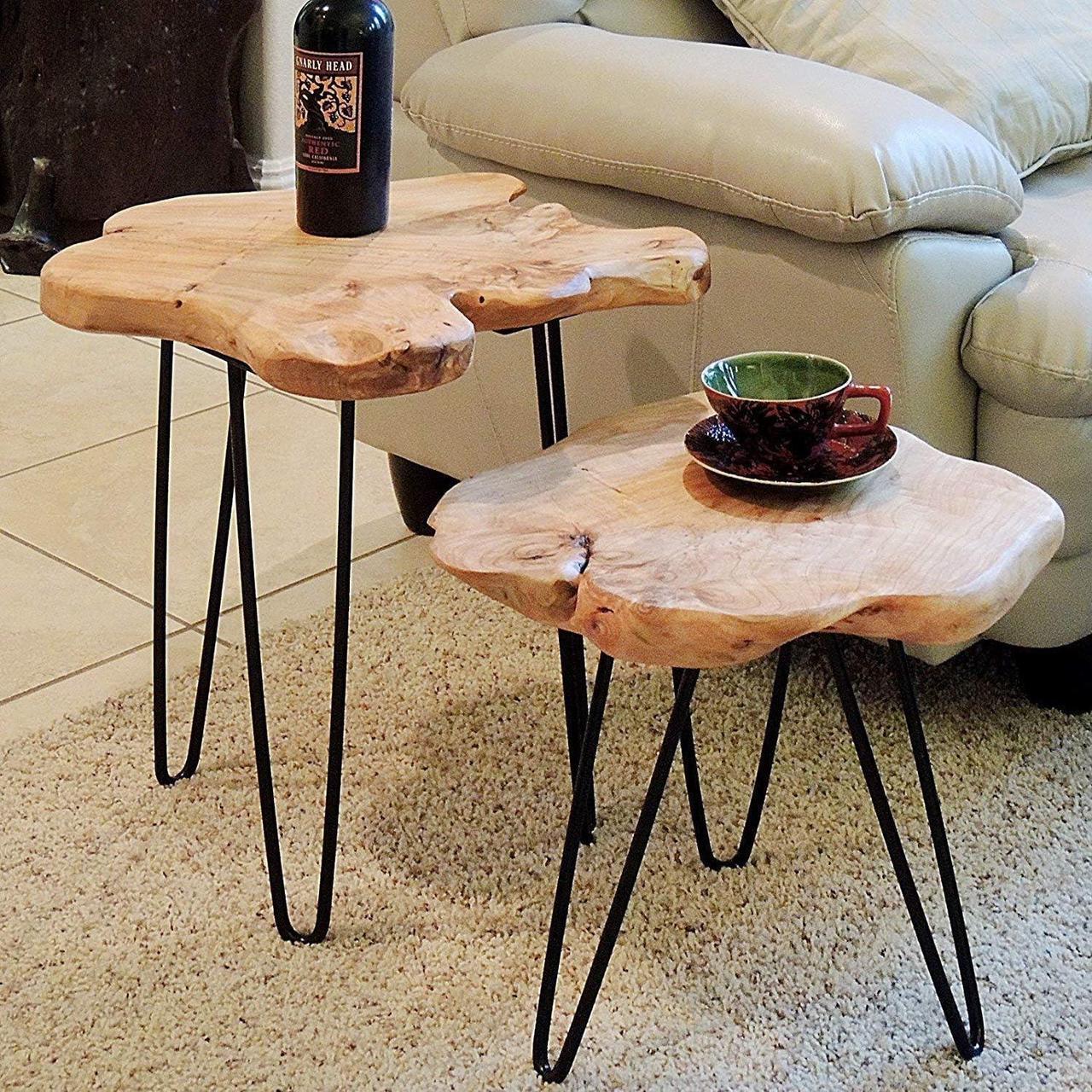 Alt view image 2 of 6 - WELLAND Live Edge Side Table with Hairpin Legs, Natural Edge Side Table, Small Nightstand Wood, 15.5" Tall