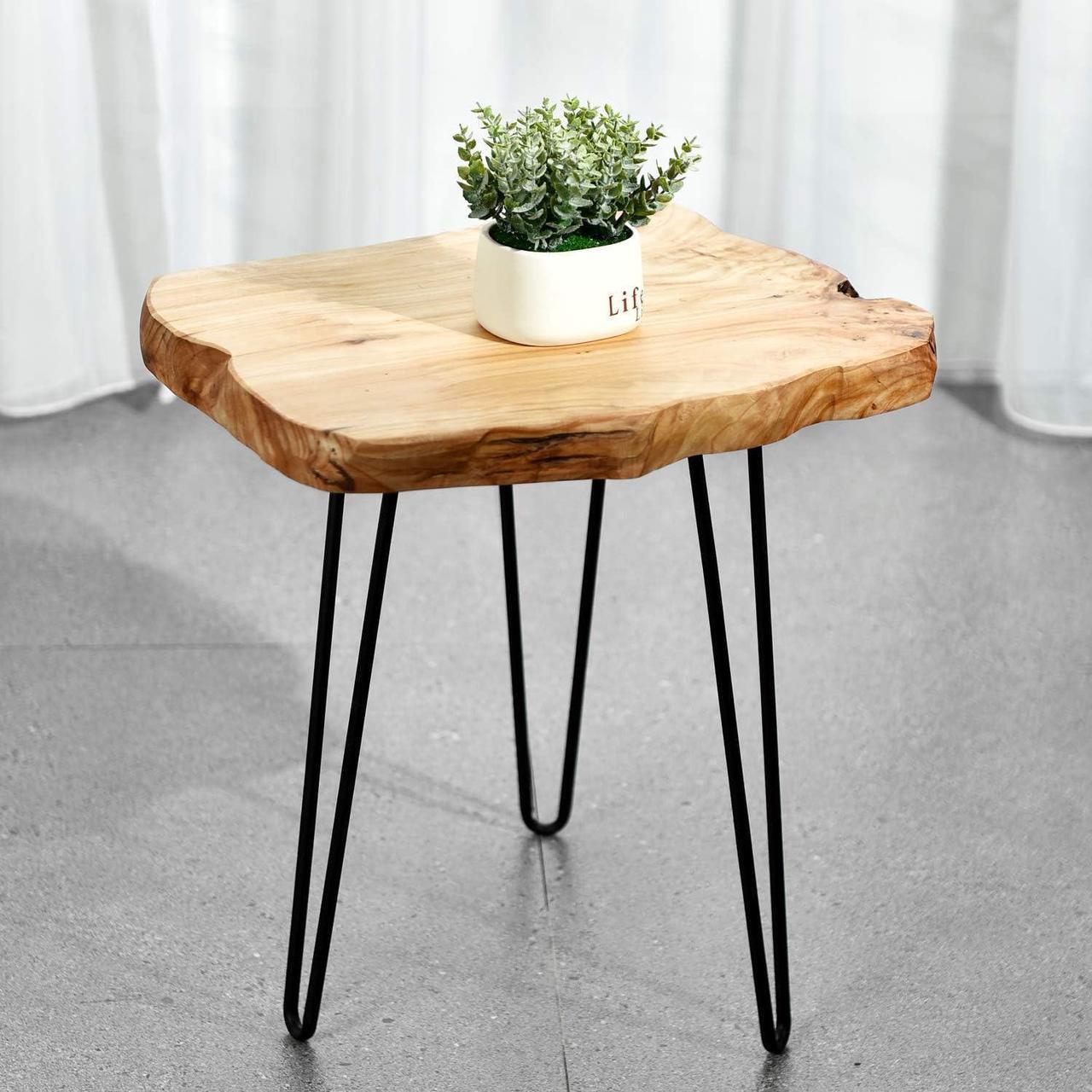 Alt view image 3 of 6 - WELLAND Live Edge Side Table with Hairpin Legs, Natural Edge Side Table, Small Nightstand Wood, 15.5" Tall