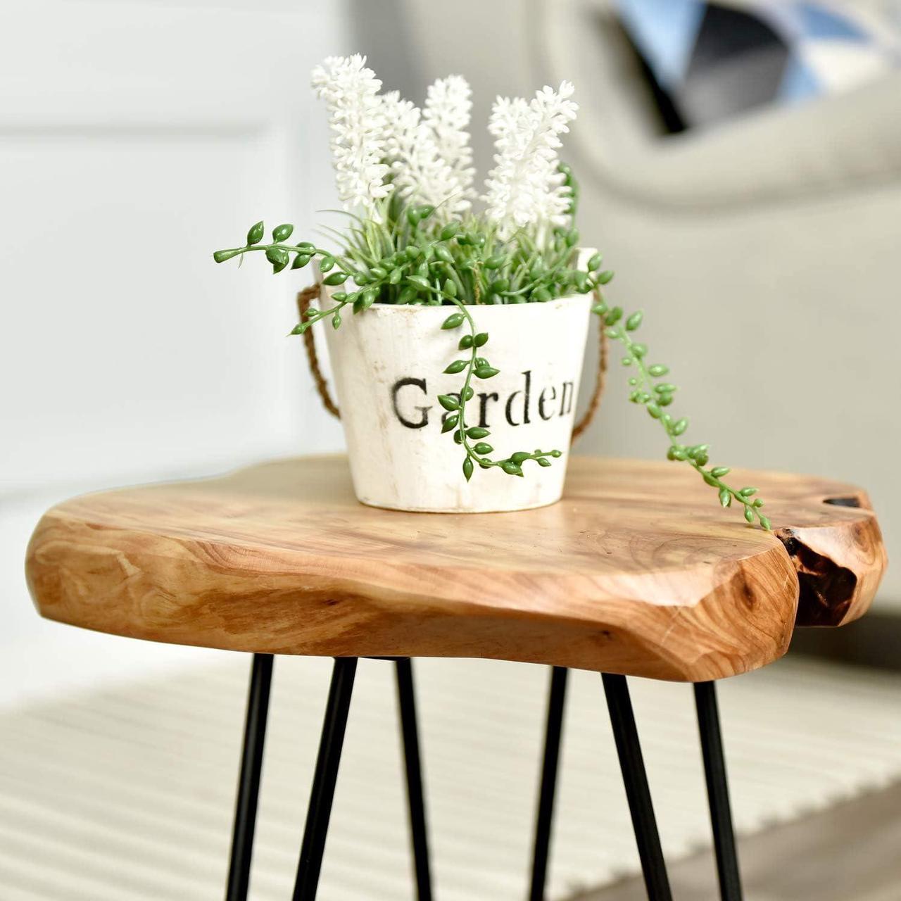 Alt view image 4 of 6 - WELLAND Live Edge Side Table with Hairpin Legs, Natural Edge Side Table, Small Nightstand Wood, 15.5" Tall