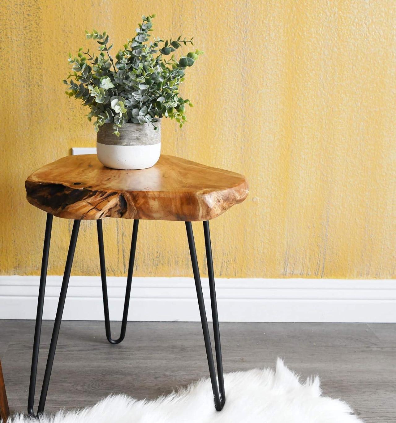 Alt view image 6 of 6 - WELLAND Live Edge Side Table with Hairpin Legs, Natural Edge Side Table, Small Nightstand Wood, 15.5" Tall