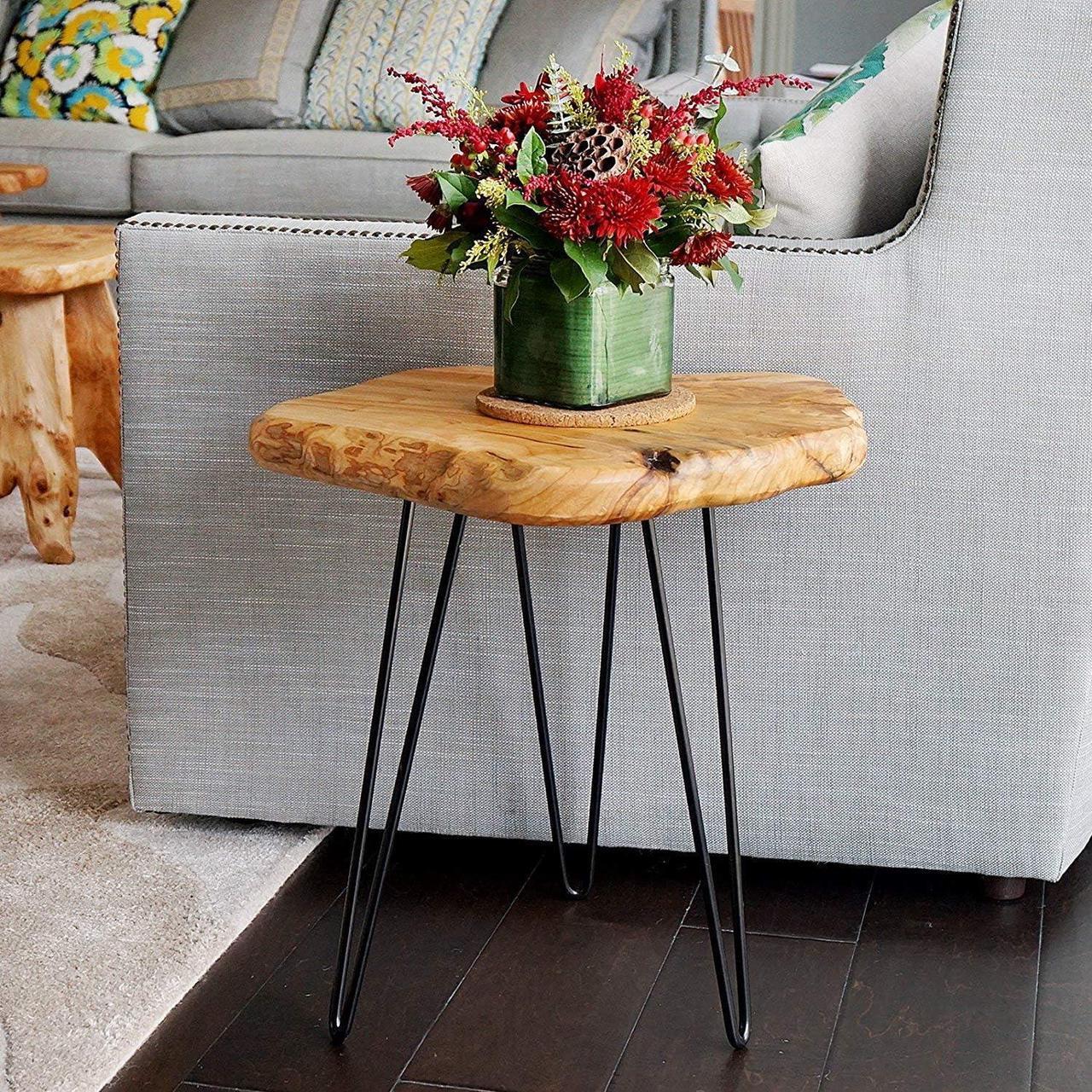 Alt view image 5 of 6 - WELLAND Live Edge Side Table with Hairpin Legs, Natural Edge Side Table, Small Nightstand Wood, 15.5" Tall