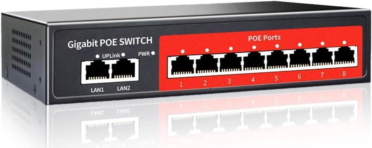 Main image of 8 Port Gigabit PoE Switch with 2 Gigabit Uplink,802.3af/at Compliant,120W Built-in Power,Unmanaged Metal Plug and Play
