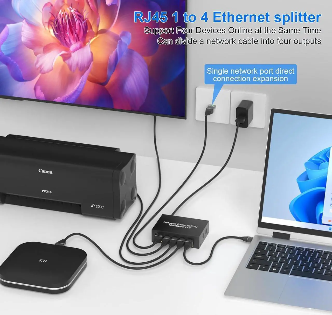 Alt view image 2 of 7 - RJ45 Ethernet Splitter High Speed 1 to 4 Out, 1000Mbps Internet Switch for Cat 5/5e/6/7/8, LAN Network Splitter Ethernet Hub 4 Port Gigabit Support 4 Devices Share The Internet at The Same Time