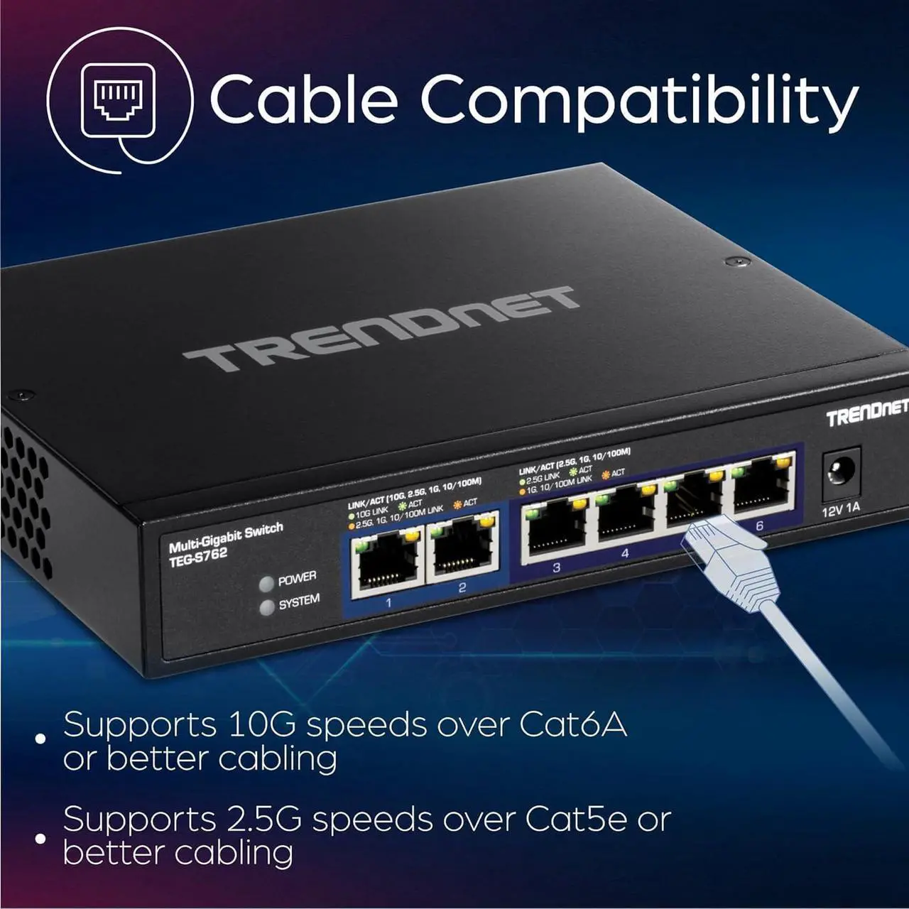 Alt view image 4 of 7 - TRENDnet 6-Port 10G Switch, 4 x 2.5G RJ-45 BASE-T Ports, 2 x 10G RJ-45 Ports, 60Gbps Switching Capacity, Wall Mountable, 10 Gigabit Network Connections, Lifetime Protection, Black, TEG-S762
