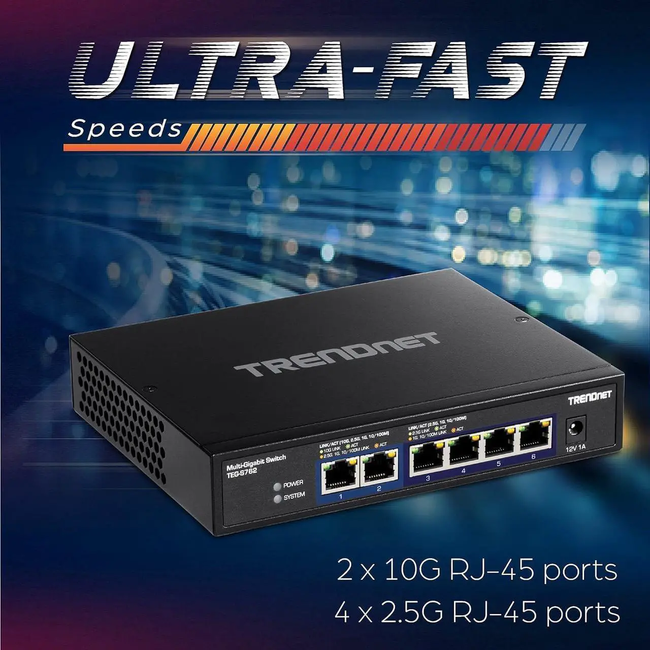 Alt view image 7 of 7 - TRENDnet 6-Port 10G Switch, 4 x 2.5G RJ-45 BASE-T Ports, 2 x 10G RJ-45 Ports, 60Gbps Switching Capacity, Wall Mountable, 10 Gigabit Network Connections, Lifetime Protection, Black, TEG-S762