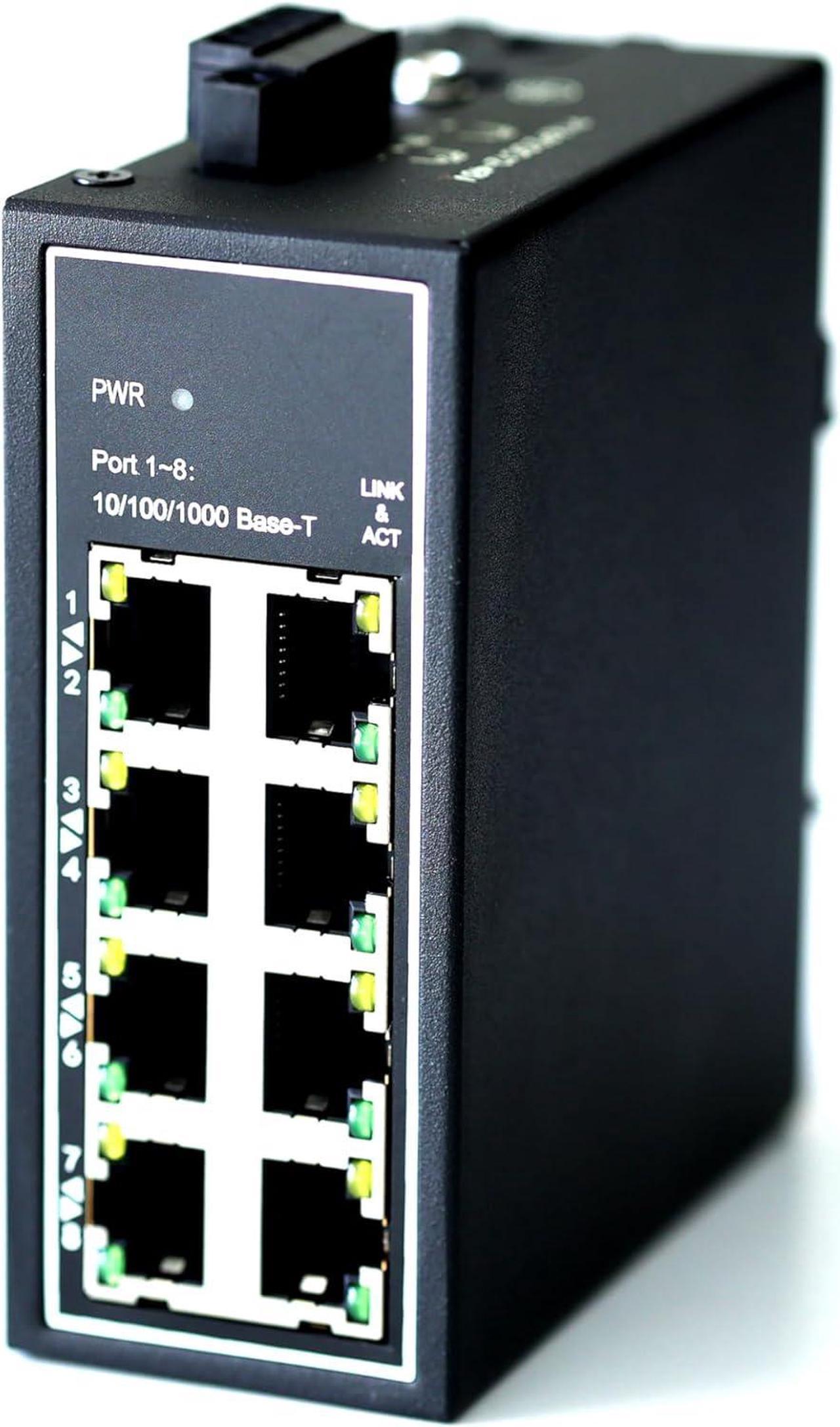 WIWAV WDH-8GT-DC 10/100/1000Mbps Unmanaged 8-Port Gigabit Industrial Ethernet Switches with DIN Rail/Wall-Mount (cUL Listed, Fanless, -30°C~75°C)