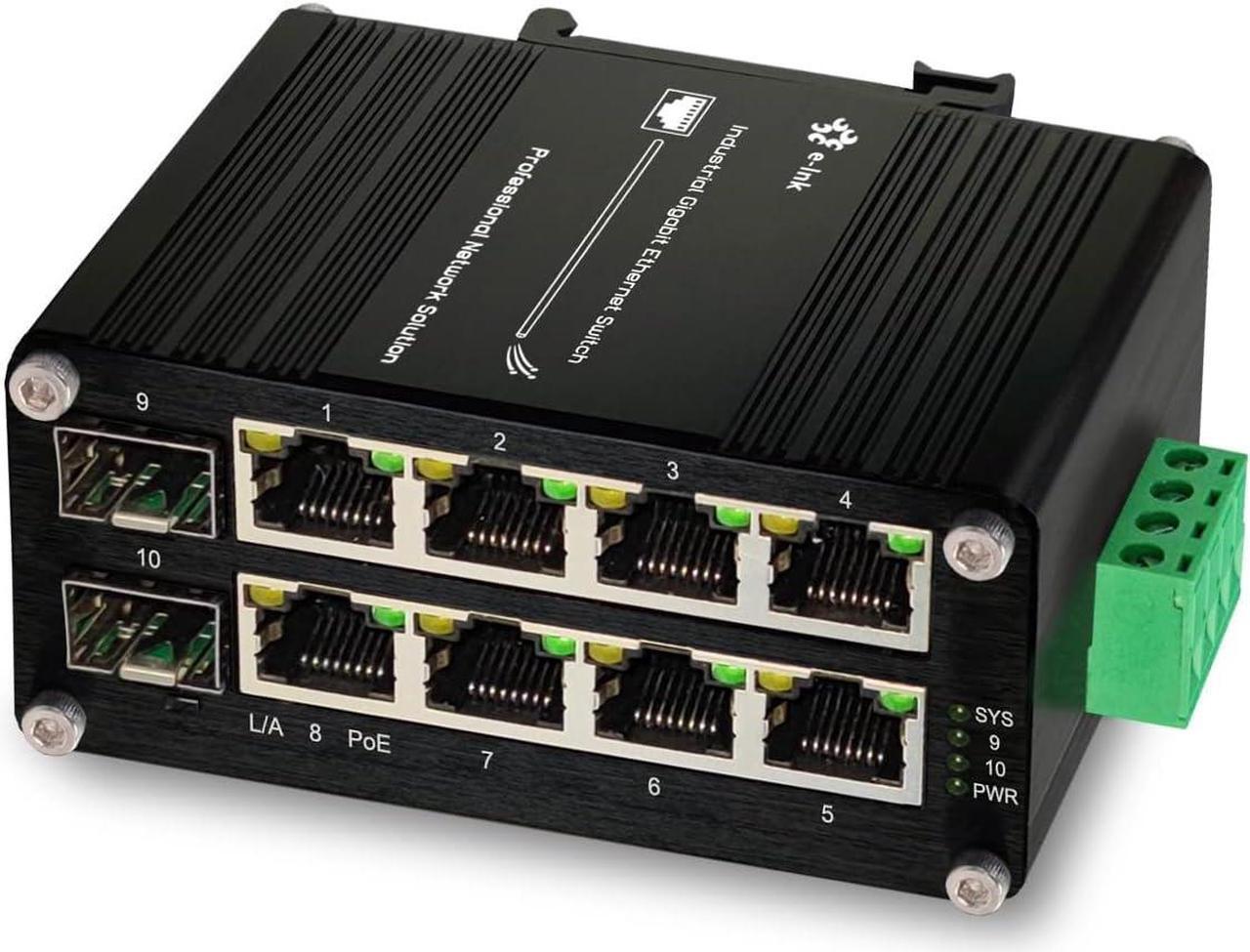 Main image of Throncom Industrial Gigabit PoE Fiber Switch 8 Ports PoE+ Ethernet Switch with 100/1000M Adaptive 2 SFP Slots Din Rail Unmanaged 10/100/1000Mbps Small Network Switch IEEE802.3af/at 30W/240W 48-57V DC