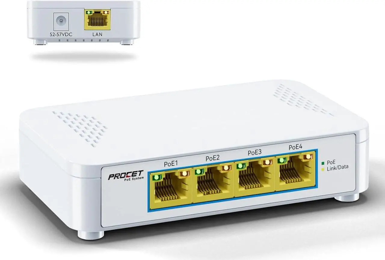 Alt view image 7 of 7 - PoE Switch 4 Port Gigabit Plug and Play, 5 Port PoE Switch with 4 PoE+ Ports 802.3af/at Compliant, Small PoE Ethernet Switch 4 Port Output 10/100/1000Mbps, Unmanaged Network Switch PoE Hub, EN-S4P