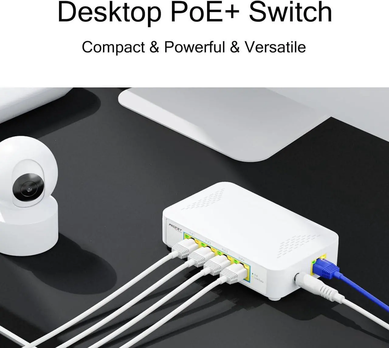 Alt view image 5 of 7 - PoE Switch 4 Port Gigabit Plug and Play, 5 Port PoE Switch with 4 PoE+ Ports 802.3af/at Compliant, Small PoE Ethernet Switch 4 Port Output 10/100/1000Mbps, Unmanaged Network Switch PoE Hub, EN-S4P