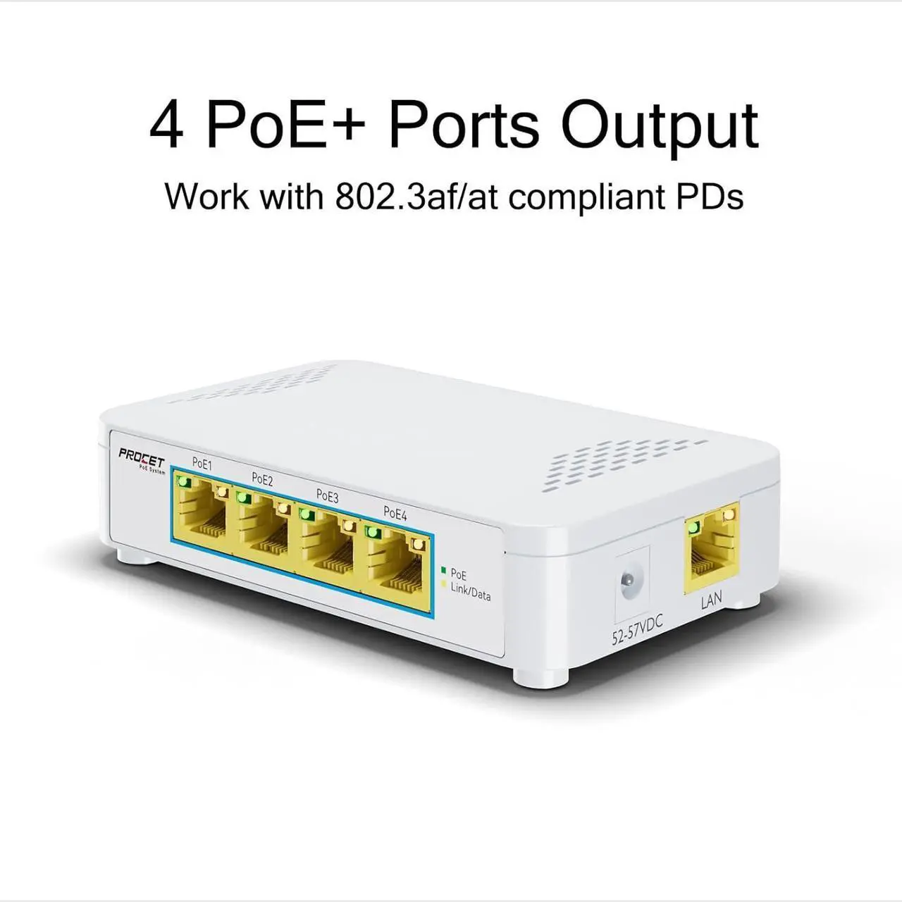 Alt view image 2 of 7 - PoE Switch 4 Port Gigabit Plug and Play, 5 Port PoE Switch with 4 PoE+ Ports 802.3af/at Compliant, Small PoE Ethernet Switch 4 Port Output 10/100/1000Mbps, Unmanaged Network Switch PoE Hub, EN-S4P