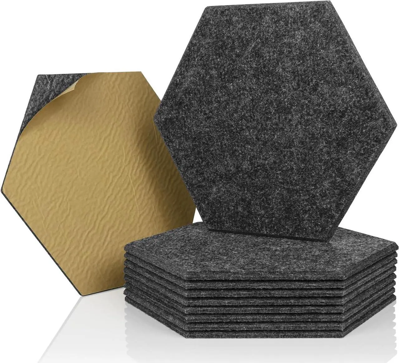 Main image of KOIGO 8 Pack Hexagon Acoustic Panels Self Adhesive - 14" X 12" X 0.4" Soundproof Wall Panels High Density Sound Dampening Panels Decoration Tiles for Home Studio Office (Sesame Black)