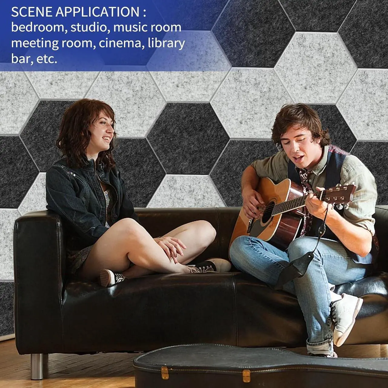 Alt view image 6 of 6 - KOIGO 8 Pack Hexagon Acoustic Panels Self Adhesive - 14" X 12" X 0.4" Soundproof Wall Panels High Density Sound Dampening Panels Decoration Tiles for Home Studio Office (Sesame Black)