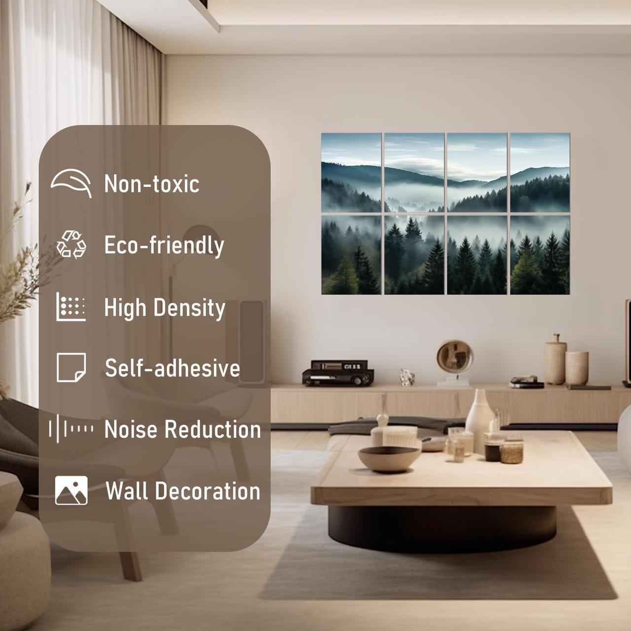 Alt view image 3 of 7 - FurnoFlex Art Acoustic Panels Tiles Decorative Room Sound Proof Foam Absorbing Panels Noise Dampening Canceling Reducing Blocker for Walls (Misty Forest)