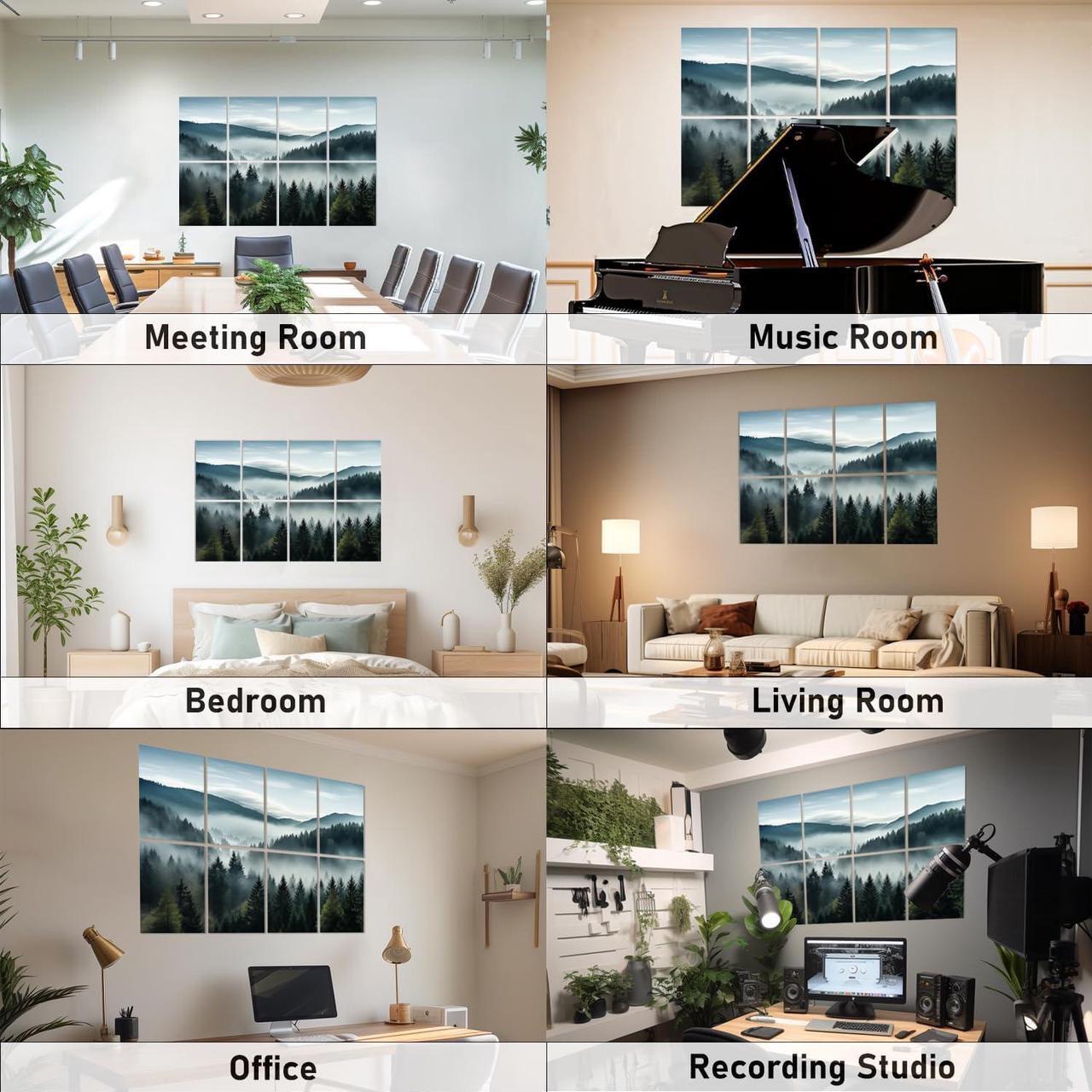 Alt view image 6 of 7 - FurnoFlex Art Acoustic Panels Tiles Decorative Room Sound Proof Foam Absorbing Panels Noise Dampening Canceling Reducing Blocker for Walls (Misty Forest)