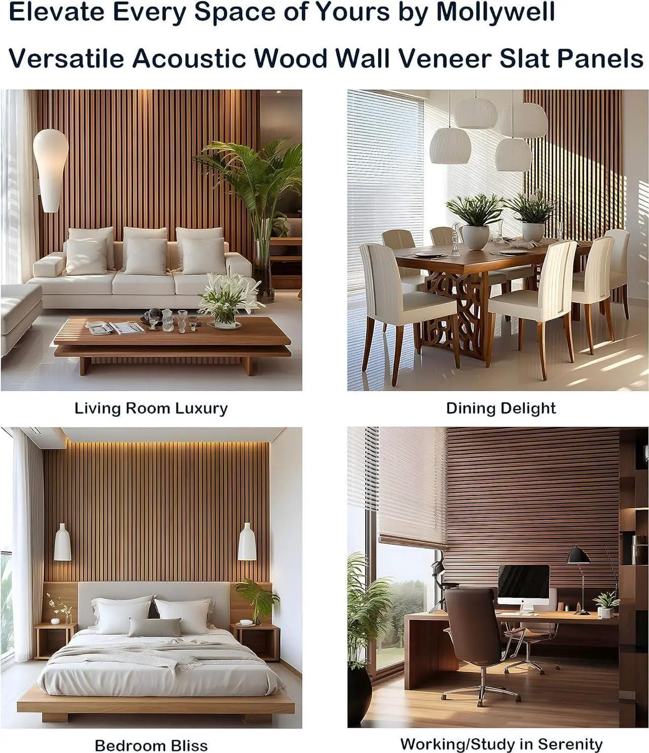 Alt view image 6 of 7 - Wood Slat Wall Panel, Easy Installation, Versatile, Enhanced Acoustic Design, Suitable for Living Room, Bedroom, Kitchen & Offices (2 Pcs, Black Walnut), 47.2x23.6x0.87 Inch Each, Mollywell