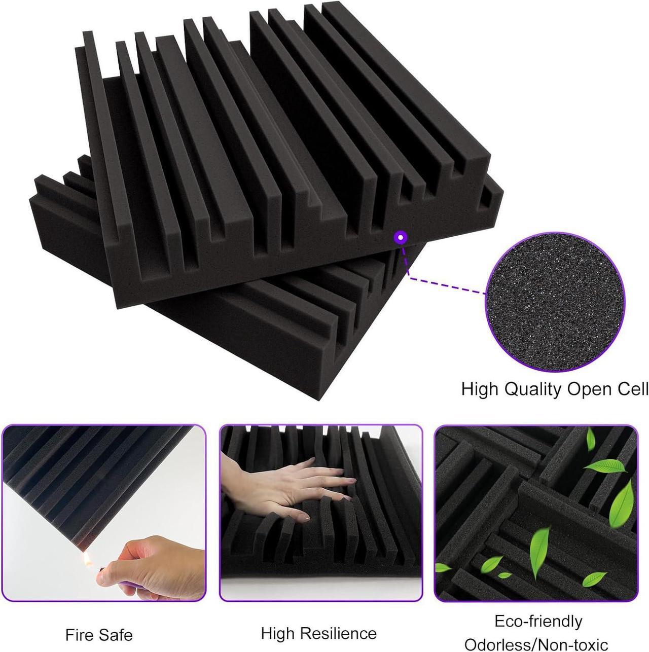 Alt view image 4 of 6 - TroyStudio Thick Acoustic Foam Panels, 12 X 12 X 2 Inch 36 Pcs Broadband Sound Absorbing Foam, Dense Soundproof Padding Tile, Recording Studio Foam Absorber, Groove Decorative 3D Wall Ceiling Panel