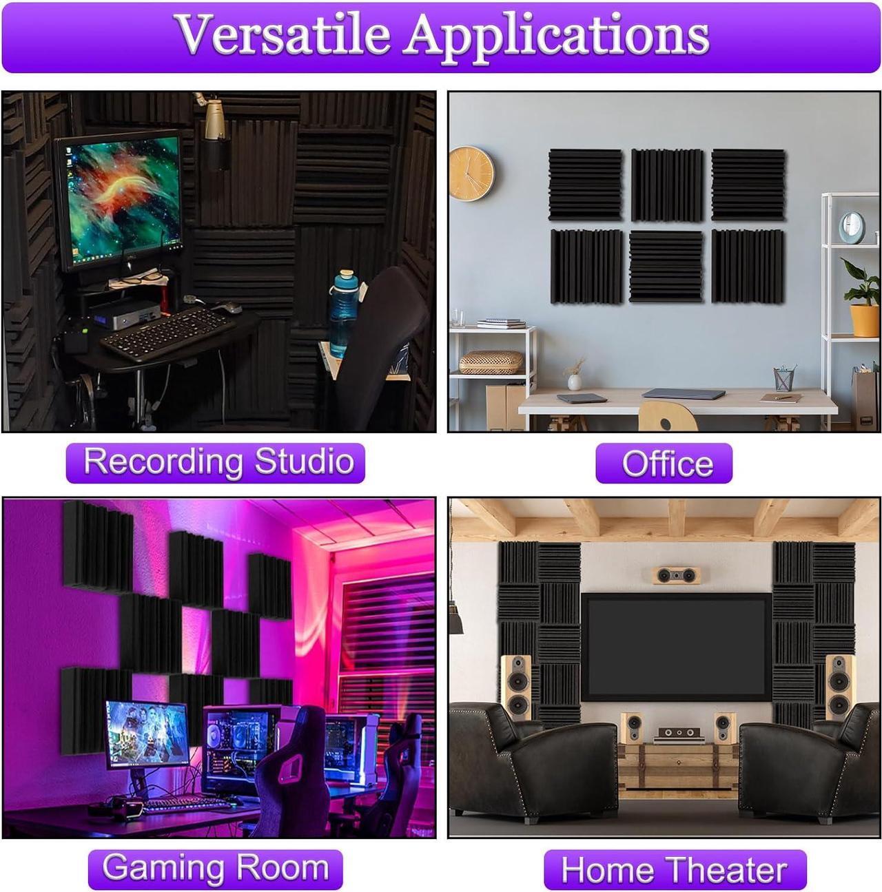 Alt view image 5 of 6 - TroyStudio Thick Acoustic Foam Panels, 12 X 12 X 2 Inch 36 Pcs Broadband Sound Absorbing Foam, Dense Soundproof Padding Tile, Recording Studio Foam Absorber, Groove Decorative 3D Wall Ceiling Panel