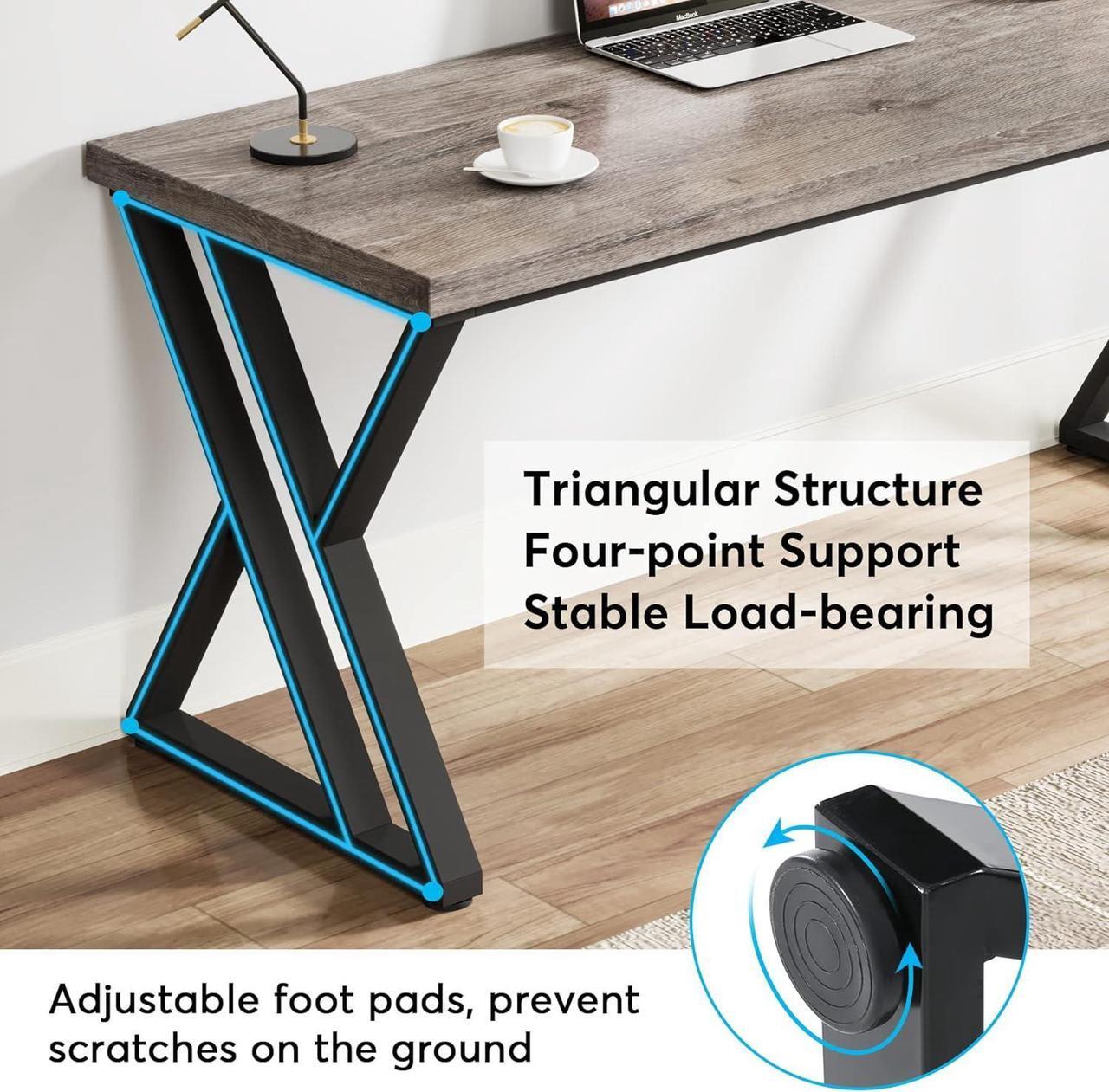 Alt view image 7 of 7 - Tribesigns Writing Computer Desk, 55 inch Heavy Duty Study Desk with Z-Shaped Metal Leg, Modern Simple Home Office Computer Desk, Grey