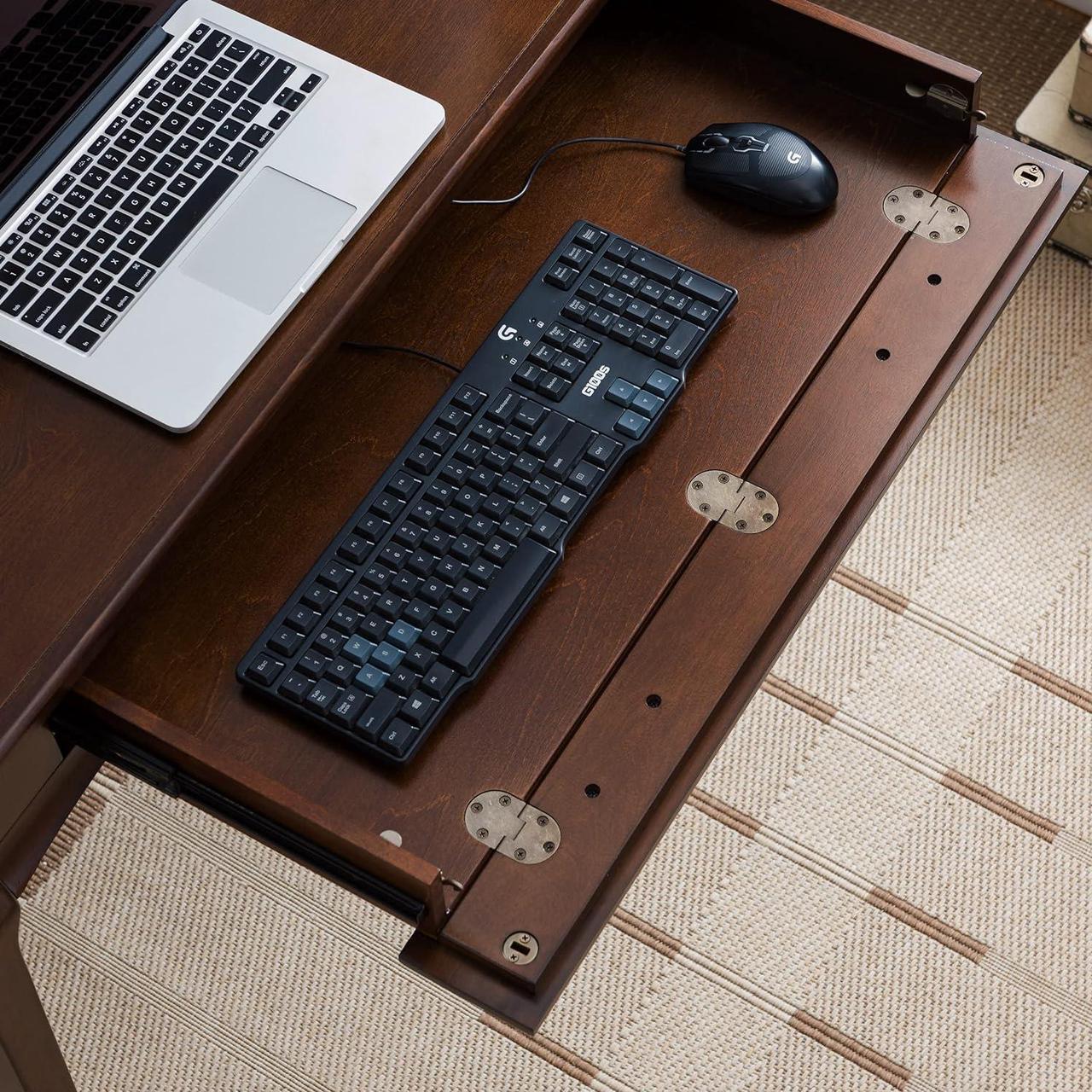 Alt view image 6 of 7 - Leick Home 22400 Stratus Laptop Writing Desk with Drop Front Keyboard Drawer, BrownBronze