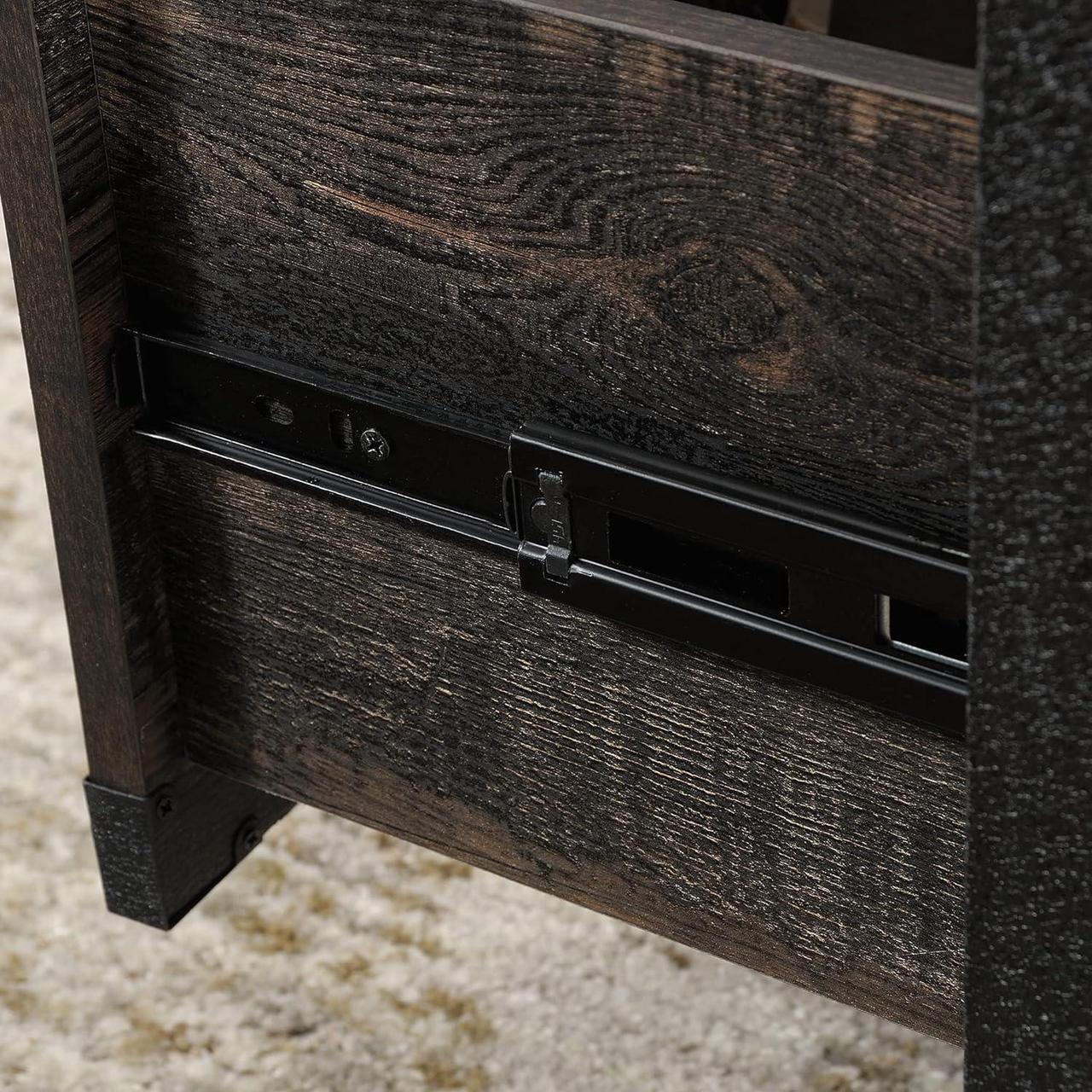 Alt view image 5 of 7 - Sauder Steel River Desk, Industrial Office Desk with Two Drawers and Open Shelf - Carbon Oak Finish