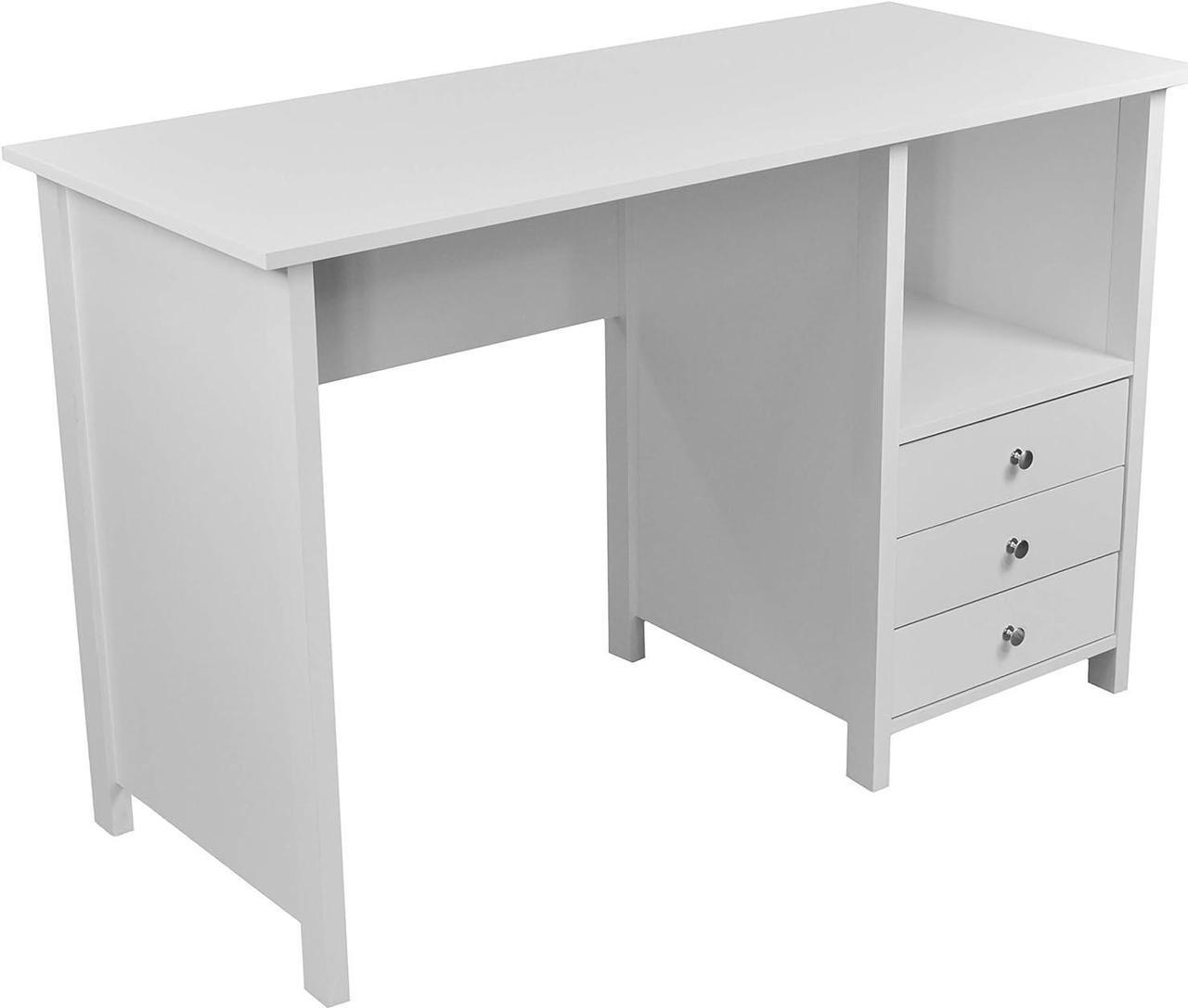 Alt view image 6 of 7 - Techni Mobili White Desk with Drawers - Small Office Desk with 3 Cabinet Drawers, Open Shelf, & Laminated Wooden Panels Office & Study Table for Bedroom & Workstations