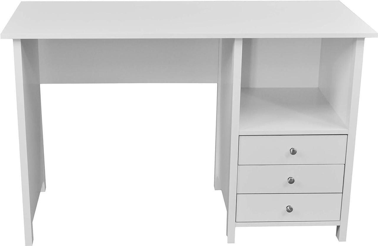 Alt view image 7 of 7 - Techni Mobili White Desk with Drawers - Small Office Desk with 3 Cabinet Drawers, Open Shelf, & Laminated Wooden Panels Office & Study Table for Bedroom & Workstations