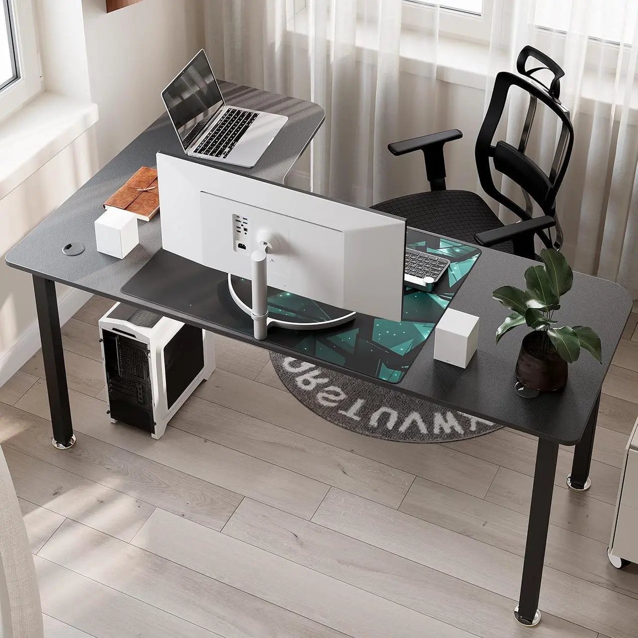 Alt view image 5 of 7 - L Shaped Gaming Desk, 61 Inch Corner Computer Desk, Modern Office Study Writing Desk, Home Gaming Table with Mouse Pad & Cable Management, Sturdy Metal Frame, Easy to Assembly, Left