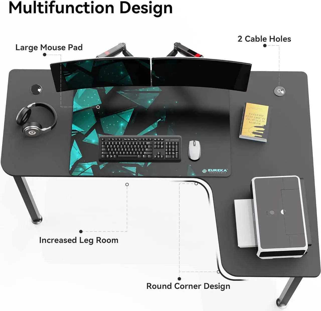 Alt view image 7 of 7 - L Shaped Gaming Desk, 61 Inch Corner Computer Desk, Modern Office Study Writing Desk, Home Gaming Table with Mouse Pad & Cable Management, Sturdy Metal Frame, Easy to Assembly, Left