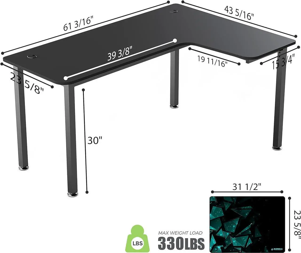 Alt view image 3 of 7 - L Shaped Gaming Desk, 61 Inch Corner Computer Desk, Modern Office Study Writing Desk, Home Gaming Table with Mouse Pad & Cable Management, Sturdy Metal Frame, Easy to Assembly, Left