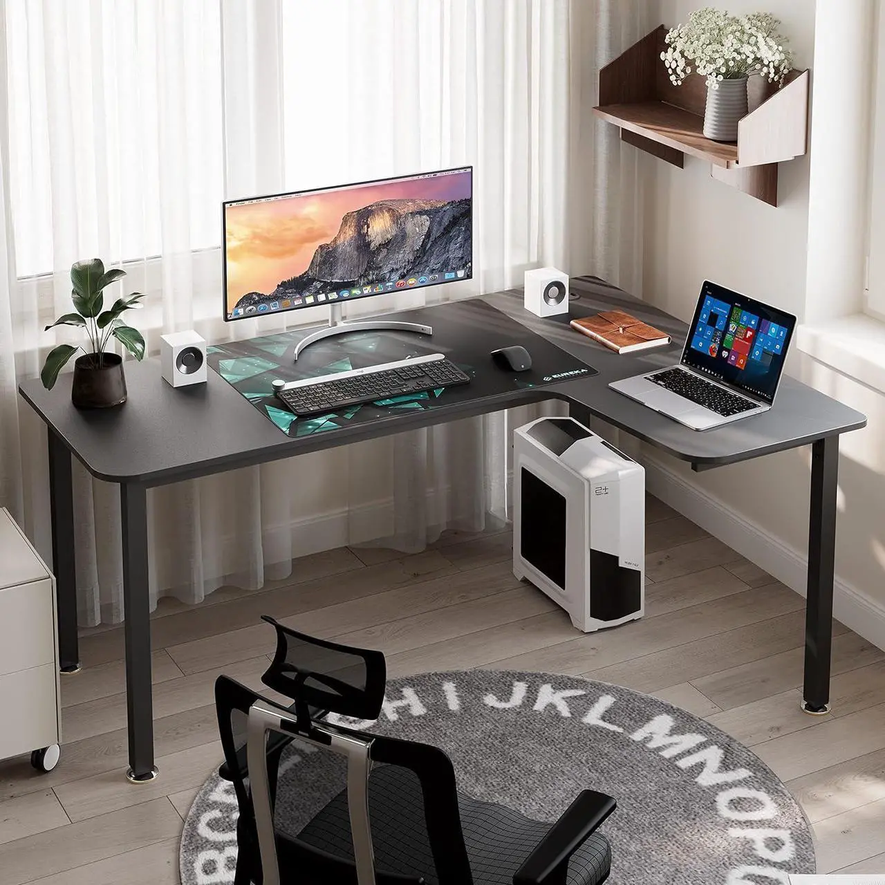 Alt view image 2 of 7 - L Shaped Gaming Desk, 61 Inch Corner Computer Desk, Modern Office Study Writing Desk, Home Gaming Table with Mouse Pad & Cable Management, Sturdy Metal Frame, Easy to Assembly, Left