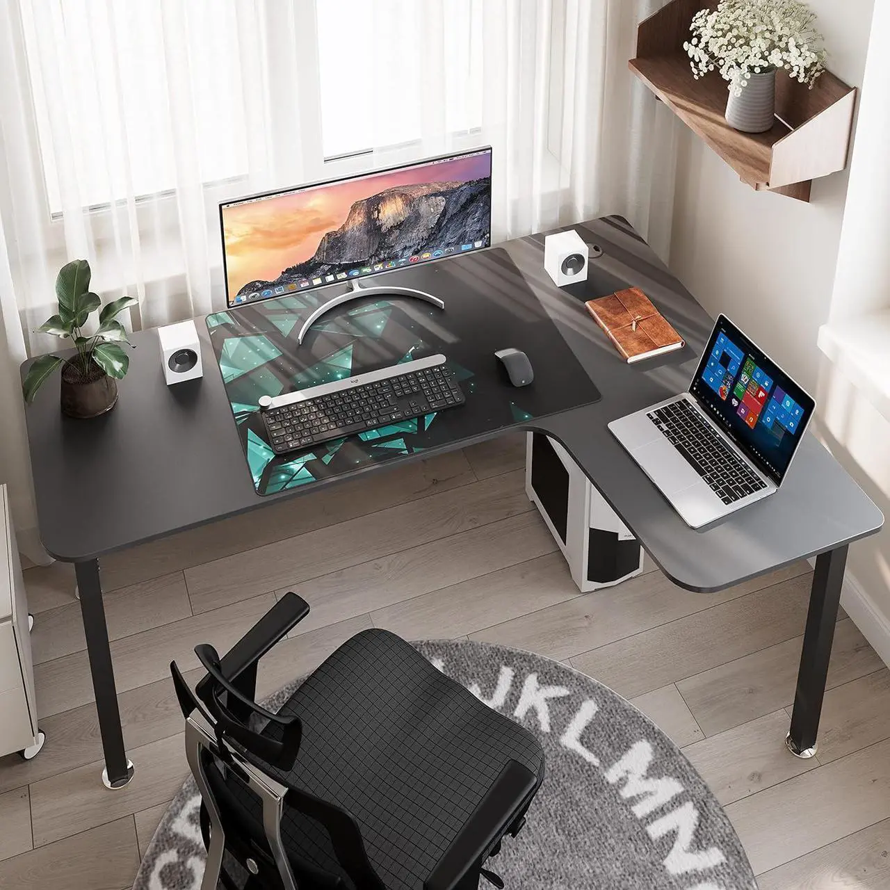 Alt view image 4 of 7 - L Shaped Gaming Desk, 61 Inch Corner Computer Desk, Modern Office Study Writing Desk, Home Gaming Table with Mouse Pad & Cable Management, Sturdy Metal Frame, Easy to Assembly, Left