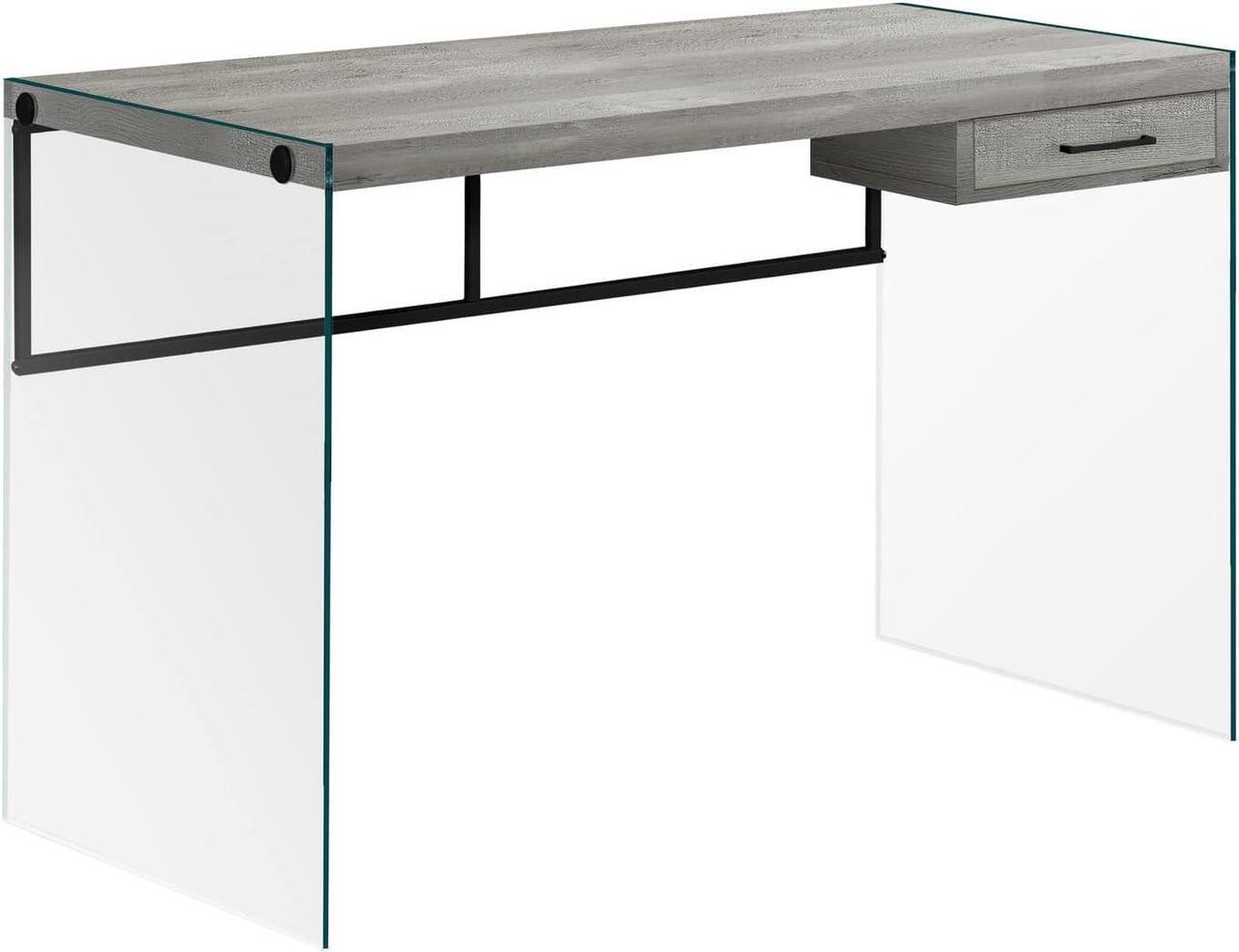 Alt view image 4 of 5 - Monarch Specialties Computer Desk - Contemporary Writing Desk with Drawer - Tempered Glass Legs - 48"L (Grey Reclaimed Wood Look)