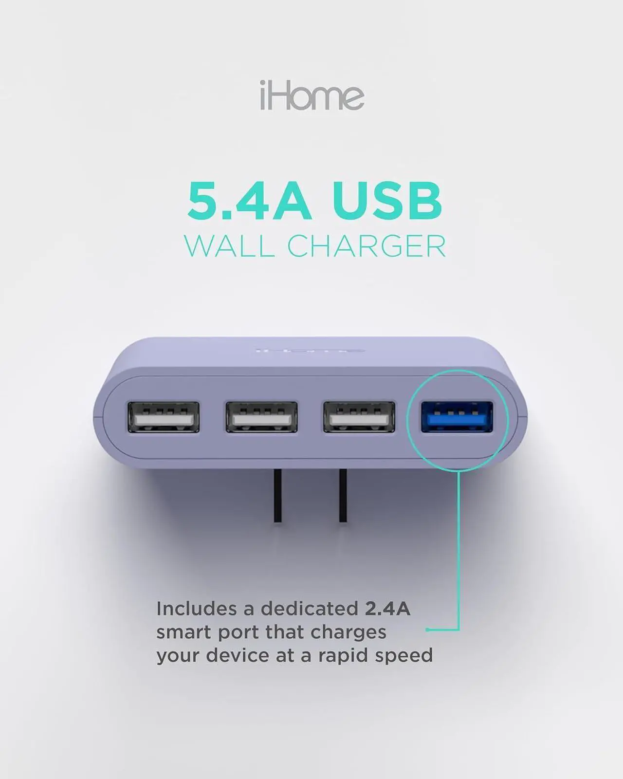 Alt view image 3 of 7 - iHome Slim USB Wall Charger: AC Pro Multiport USB Charger, USB Plug Adapter & Phone Charging Block, 4 USB Plugs for Wall Outlet, Flat 4 Port USB Charger & USB Wall Adapter