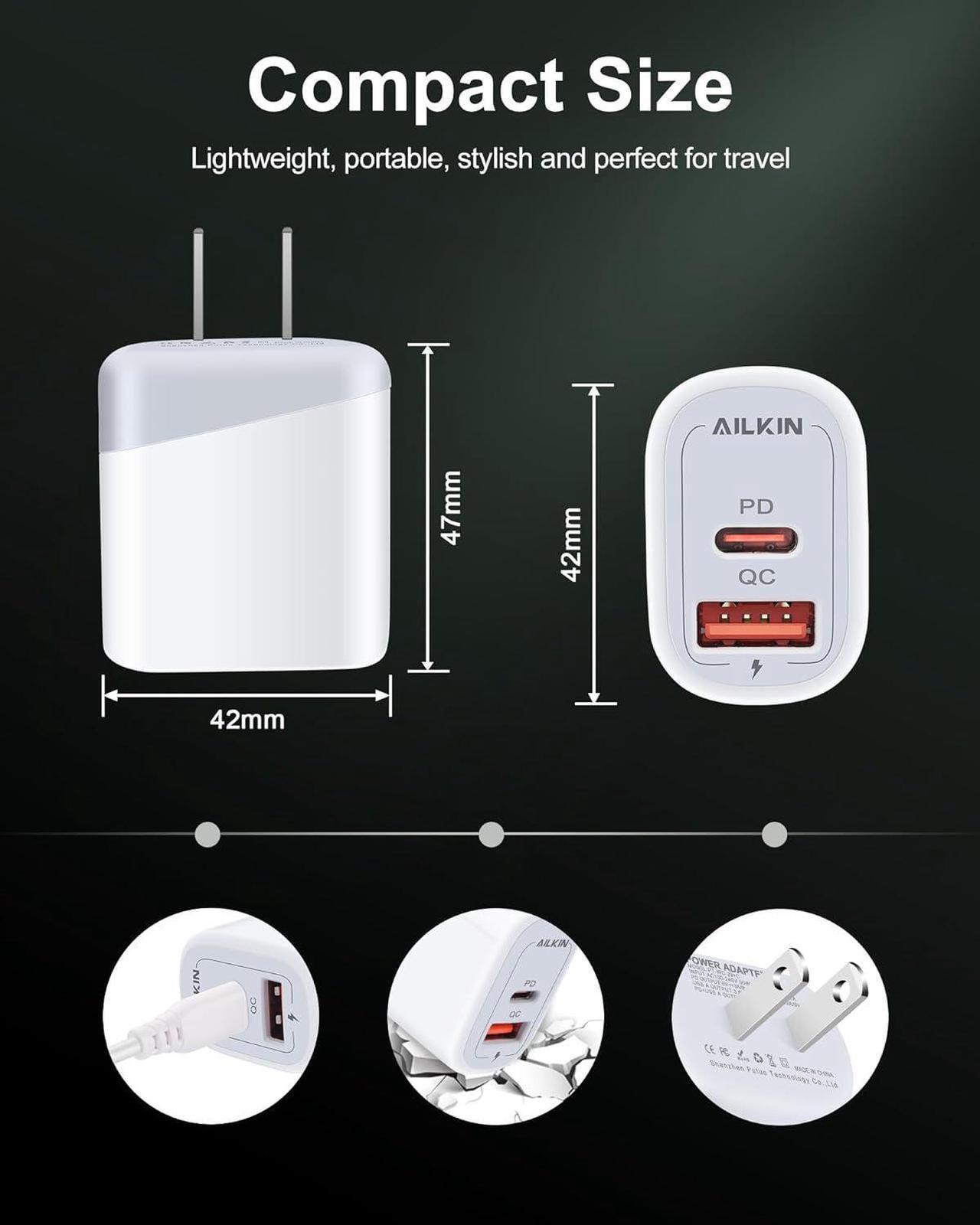 Alt view image 3 of 7 - S24 USB C Charger Fast Charging for iPhone 15 Pro Max 15Pro Plus, USBC Wall Charger + USB-C Cable for Android  Galaxy S24 S23, Google Pixel 8 Pro 7, Dual Port USB C Charger Block Cord